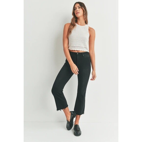 Just Black Denim Frayed Crop Flare High Rise Jeans Black Sz 29/10 - Picture 1 of 4